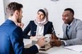 African american businessman with translator near Royalty Free Stock Photo