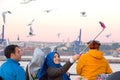 Smiling Arabic Ladies taking self Portrait with Sea Gulls