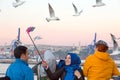 Smiling Arabic Ladies taking self Portrait with Sea Gulls