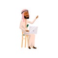 smiling arabic man watching online film on notebook cartoon vector