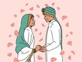 Smiling Arabic bride and groom wedding ceremony
