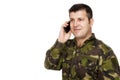 Smiling army veteran on the phone Royalty Free Stock Photo