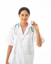 Smiling Asia Woman Doctor, with stethoscope isolated