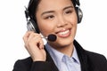 Smiling Asian call centre operator