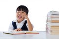 Smiling Asian Chinese little girl wearing school uniform studying Royalty Free Stock Photo