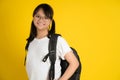 Smiling Asian little girl with glasses with school bag is back to school, Educational concept for school Royalty Free Stock Photo