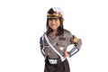 Smiling asian little girl wearing a police uniform with two hands on her waist Royalty Free Stock Photo