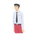 Smiling Asian Man Wearing Shirt and Tie in Standing Pose Vector Illustration