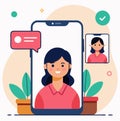 Smiling Asian woman virtually connects via smartphone in a seamless communication setting Royalty Free Stock Photo