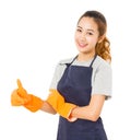 Smiling Asian Woman Wearing Rubber Gloves Giving Thumbs Up. Royalty Free Stock Photo