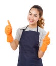 Smiling Asian Woman Wearing Rubber Gloves Giving Thumbs Up.