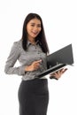 Smiling asian young lady holding document file folder Royalty Free Stock Photo