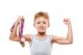 Smiling athlete champion boy gesturing for victory triumph Royalty Free Stock Photo