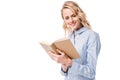 smiling attractive woman reading book Royalty Free Stock Photo