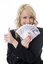 Smiling Attractive Young Woman Holding Money With Thumb Up