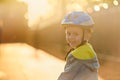 Smiling aussie boy wearing bicycle helmet Royalty Free Stock Photo