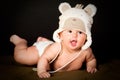 Smiling baby in bear cap Royalty Free Stock Photo