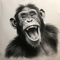 Happy Chimp Portrait: Airbrushed Drawing In 8k Resolution Royalty Free Stock Photo