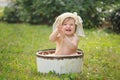 Smiling Baby Girl Wearing a Bunny Bonnet Royalty Free Stock Photo