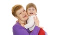 Smiling baby with her grandma isolated