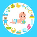 Smiling Baby Infant in Diaper Playing Color Ball Royalty Free Stock Photo