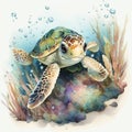 smiling Baby sea Turtle Clip Art on white background generative AI Royalty Free Stock Photo