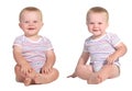 Smiling baby twins sitting