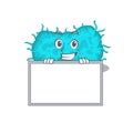 Smiling bacteria prokaryote cartoon design style has a board