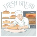 Smiling Baker Rolling Pastry Illustration