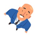 Smiling Bald Businessman in Suit Looking Up, View from Above Vector Illustration