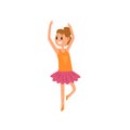 Smiling ballet girl character in pink tutu dress dancing cartoon vector Illustration on a white background Royalty Free Stock Photo