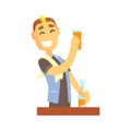 Smiling bartender man character standing at the bar counter Illustration