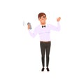 Smiling bartender shaking alcohol cocktail in shaker, barman character at work cartoon vector Illustration isolated on a