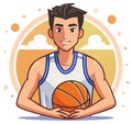 Smiling Basketball Player with Ball and Decorative Elements Royalty Free Stock Photo