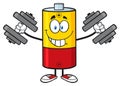 Smiling Battery Cartoon Mascot Character Working Out With Dumbbells