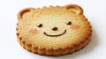 Smiling Bear Face Shaped Cookie Decorated with Chocolate, Isolated On White Background. Royalty Free Stock Photo