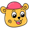 A smiling bear head wearing a beanie hat. doodle icon drawing