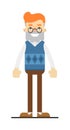 Smiling bearded hipster in glasses character