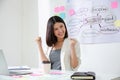 Smiling beautiful asian woman celebrate with laptop happy for success working. Royalty Free Stock Photo