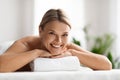 Smiling Beautiful Middle Aged Woman Having Wellness Day In Spa Salon Royalty Free Stock Photo