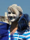 Smiling beautiful mime artist at Cosplay festival