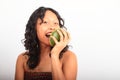Girl in eating mango Royalty Free Stock Photo