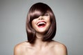 Smiling Beautiful Woman With Brown Short Hair. Royalty Free Stock Photo