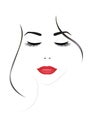 Smiling beautiful woman face with closed eyes and red lips, vertical vector Royalty Free Stock Photo