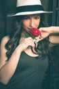 Smiling beautiful young latino woman with panama hat portrait an Royalty Free Stock Photo