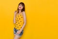 Smiling Beautiful Young Woman In Yellow Tank Top Royalty Free Stock Photo