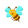 Smiling Bee Mid Air With Sting, Natural Honey Production Related Carton Illustration