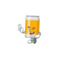 Smiling beer can cartoon mascot style with two fingers
