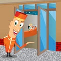 Smiling bellhop inviting you Royalty Free Stock Photo