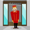 Smiling bellhop with mustache